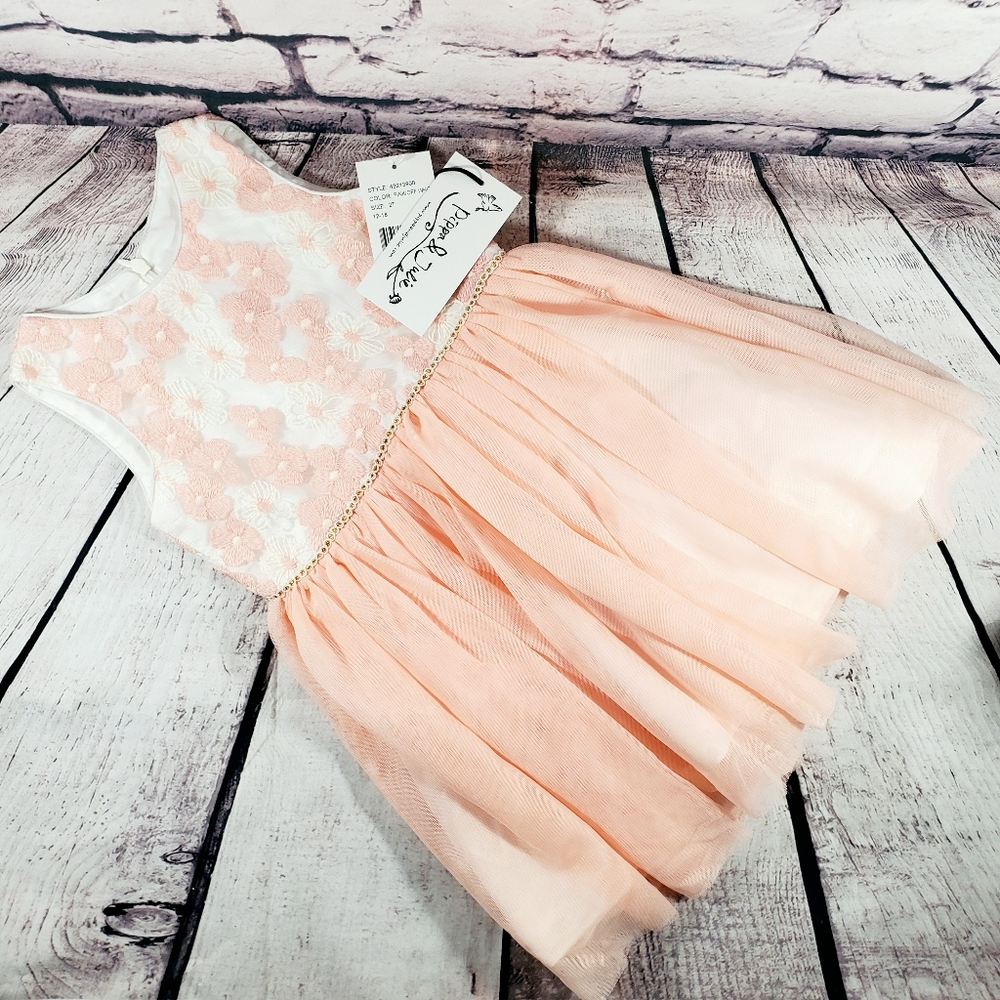 Pippa & Julie Formal Toddler Peach Flower Dress